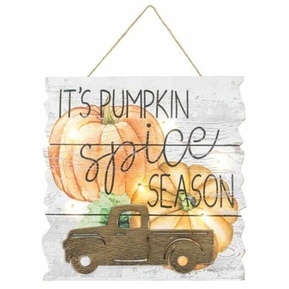 Fall Thanksgiving Pumpkin Spice Season Truck Hanging Sign w/LED Lights - Picture 2 of 11